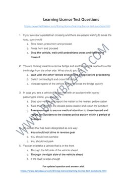 For updated question and answers visit 
https://www.bankbazaar.com/driving-licence/learning-licence-test-questions.html  (h