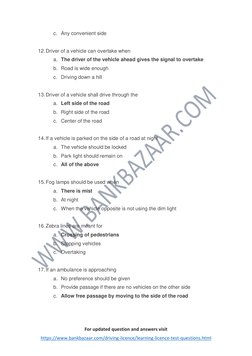 For updated question and answers visit 
https://www.bankbazaar.com/driving-licence/learning-licence-test-questions.html  (h