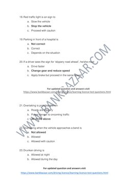 For updated question and answers visit 
https://www.bankbazaar.com/driving-licence/learning-licence-test-questions.html  (h