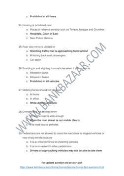 For updated question and answers visit 
https://www.bankbazaar.com/driving-licence/learning-licence-test-questions.html  (h