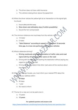 For updated question and answers visit 
https://www.bankbazaar.com/driving-licence/learning-licence-test-questions.html  (h