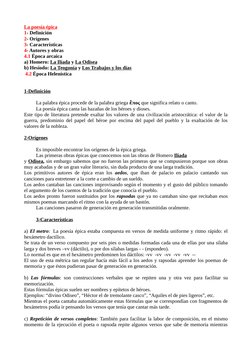 La poesía épica
1- Definición
2- Orígenes
3- Características
4- Autores y obras
4.1 Época arcaica
a) Homero: La Ilíada y La O