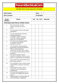 (https://forumelectrical.com/) 
Portable Power Tools Inspection Checklist 
 
Work Detail: 
Date:    /   / 
Site Location: 
I