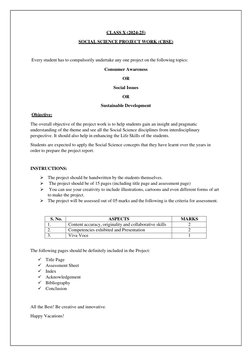 CLASS X (2024-25) 
SOCIAL SCIENCE PROJECT WORK (CBSE) 
 
 
Every student has to compulsorily undertake any one project on the