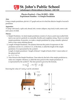 Simple Pendulum Experiment Class 11 | PDF | Pendulum | Clock