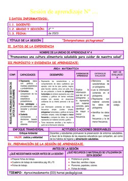 Sesión de aprendizaje N° …
  I.DATOS INFORMATIVOS:
 
   
1.1. DOCENTE:
1.2. GRADO Y SECCIÓN:
2° “”
1.3. FECHA:
de 2023
TÍTULO