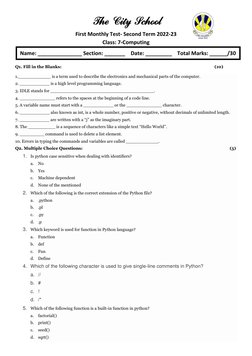 Class 7 Python Programming Test | PDF | Python (Programming Language ...