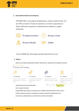 TRIBUTACIÒN II
GRUPO 02
2.
Breve Reseña Histórica de la Empresa:
FINORDE SRL es una empresa metalmecánica y tornería creada