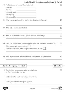 Grade 7 English Term 1 Test Paper | PDF | Poaching | Crime & Violence