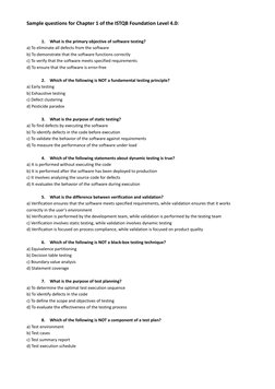 ISTQB Foundation Level Chapter 1 Questions | PDF | Software Testing ...