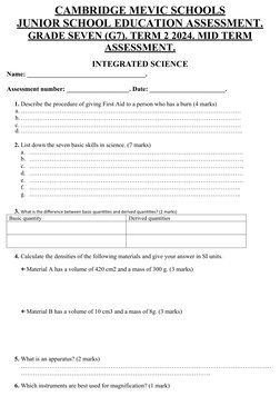 Grade 7 Integrated Science Term 2 Exam | PDF | Metrology