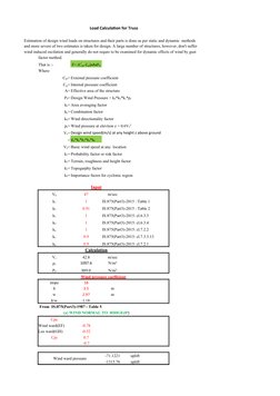 Load Calculation for Truss
Estimation of design wind loads on structures and their parts is done as per static and dynamic  m