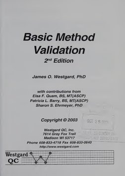 Basic Method Validation Westgard, James O, 1941 Quam, Elsa F | PDF