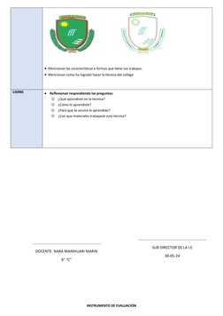 Mencionan las características o formas que tiene sus trabajos.
Mencionan como ha logrado hacer la técnica del collage
CIERR