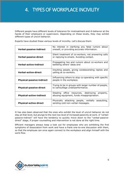 Civility at Workplace 
6 
 
Different people have different levels of tolerance for mistreatment and ill-behavior at the 
han