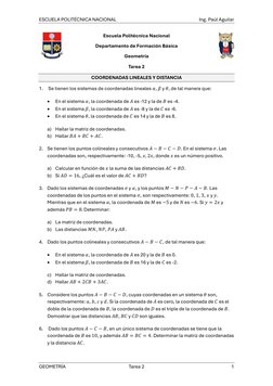 ESCUELA POLITÉCNICA NACIONAL 
 
Ing. Paúl Aguilar 
GEOMETRÍA 
Tarea 2 
1 
Escuela Politécnica Nacional 
Departamento de Forma