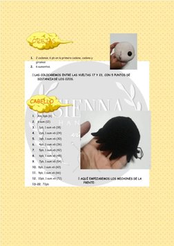 ORETS
1.
2.
2cadenas,6 pb en la primeracadena,cadena y
giramos
6 aumentos.
DLAS COLOCAREMOS ENTRE LAS VUELTAS 17 y 23, CON 5P