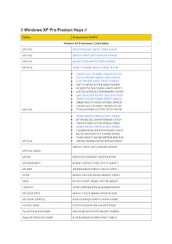 // Windows XP Pro Product Keys //
Edition
Product Key/CD-KEY
Windows XP Professional 32-bit Edition
SP3 VOL
M6TF9-8XQ2M-YQK9F