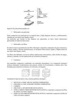Según la fase discontinua pueden ser:
•
Reforzados con partículas.
Están compuestos por partículas de un material duro y frág