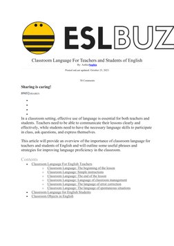 Essential Classroom Language for Teachers | PDF | English Language ...
