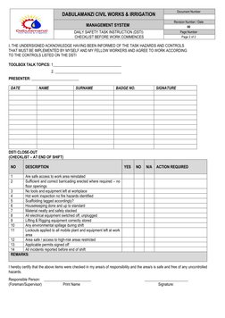 Task Instructions Safety Daily Safety Task Instruction Checklist | PDF | Occupational Safety And ...