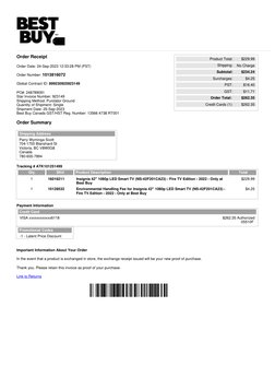 Order Receipt
Order Date: 24-Sep-2023 12:33:28 PM (PST)
Order Number: 1013816072
Global Contract ID: 899230925923149
PO#: 248