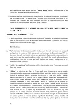 and conditions as those set out herein (“Current Round”) with a minimum raise of Rs
25,00,000/- (Rupees Twenty Five Lakhs onl