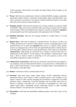 of this Agreement which shall be convertible into Equity Shares of the Company on the
terms stated therein; 
 
(ii) “Person”