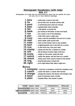 Homograph Vocabulary (with help)
SOL 5.7
Homographs are words that are pronounced the same and are spelled the same,
but have