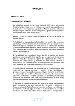 5
CAPITULO I
MARCO TEORICO
1.1 CALIDAD DEL SERVICIO
La calidad del servicio en la Policía Nacional del Perú es una medida
fun