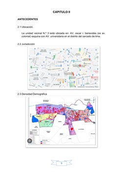 9
CAPITULO II
ANTECEDENTES
2.1 Ubicación.
La unidad vecinal N.º 3 está ubicada en: AV. oscar r. benavides (ex av.
colonial) e