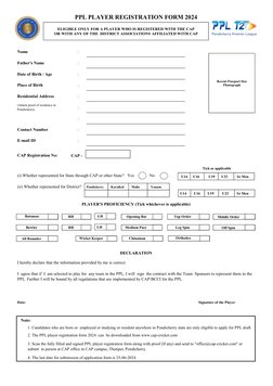 Mobile Health Ppl Form.pdf PPL Player Registration Form 2024 | PDF | Ball Games | Ball And Bat Games