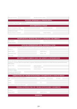 Fecha
Tipo de Poder Notarial
Calle
Inscripción en el Registro Público
DATOS DEL INTERESADO (A)  (PERSONA MORAL)
* Los datos s
