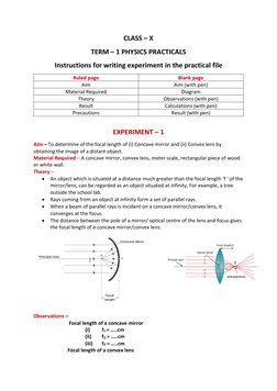 CLASS – X 
TERM – 1 PHYSICS PRACTICALS 
Instructions for writing experiment in the practical file 
Ruled page 
Blank page 
Ai