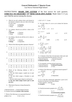 General Mathematics Exam: Functions & Equations | PDF | Rational Number ...
