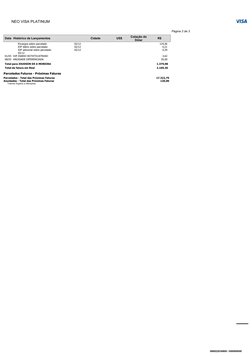Data Histórico de Lançamentos
Cidade
US$
Cotação do
Dólar
R$
Encargos sobre parcelado
02/12
124,56
IOF diário sobre parcelado