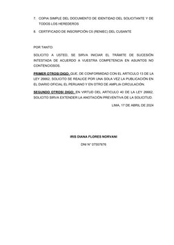 7.
COPIA SIMPLE DEL DOCUMENTO DE IDENTIDAD DEL SOLICITANTE Y DE
TODOS LOS HEREDEROS
8.
CERTIFICADO DE INSCRIPCIÓN C5 (RENIEC)