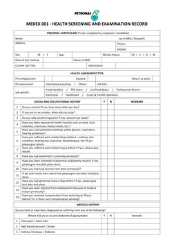 Medex 003 Form.pdf Medex Pre-Employment Health Form | PDF | Personal Protective Equipment ...