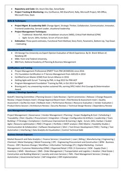 
Repository and Code: Git, Azure Dev Ops, SonarQube

Project Tracking & Monitoring: Jira, Confluence, MS SharePoint, Rally,