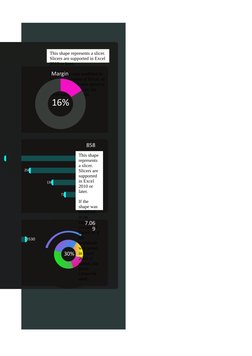 High tech
Loft
Pop Art
Vanguard
390
258
138
72
3530
200
This shape represents a slicer. 
Slicers are supported in Excel 
2010