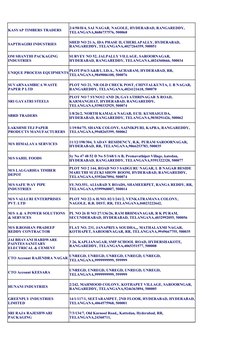 KASYAP TIMBERS TRADERS
SAPTHAGIRI INDUSTRIES
UNIQUE PROCESS EQUIPMENTS
SRI GAYATRI STEELS
SBRD TRADERS
M/S HIMALAYA SERVICES