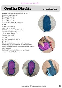 @pinkunicorn_crochet 
10 
Stitch Fanart 
@pinkunicorn_crochet 
 
 
5- 1aum, 3pb, 1aum, 3pb, 1aum (12) 
 
 
Para a parte de fo