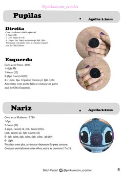 @pinkunicorn_crochet 
8 
Stitch Fanart 
@pinkunicorn_crochet 
 
 
1- 6pb AM 
 
 
Agulha 2.2mm 
 
 
 
Direita 
Com a cor Preto