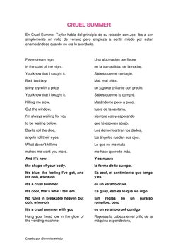Creado por @immissweirdo CRUEL SUMMER CRUEL SUMMER
En Cruel Summer Taylor habla del principio de su relación con Joe. Iba a s