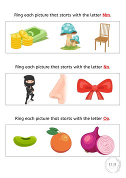 Ring each picture that starts with the letter Mm. 
 
Ring each picture that starts with the letter Nn. 
 
Ring each picture t