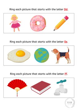 Ring each picture that starts with the letter Dd. 
 
Ring each picture that starts with the letter Ee. 
 
Ring each picture t
