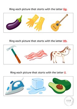 Ring each picture that starts with the letter Gg. 
 
Ring each picture that starts with the letter Hh. 
 
Ring each picture t