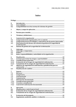 - 3 - 
UNE-ISO/IEC 27001:2023 
Índice 
Prólogo ..............................................................................