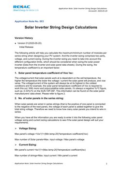Application Note: Solar Inverter String Design Calculations
Version01 2020-05-20
Application Note: Solar Inverter String Desi