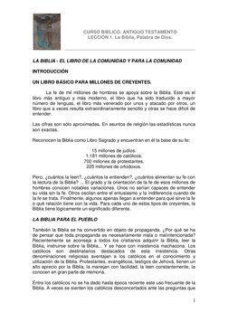 CURSO BIBLICO. ANTIGUO TESTAMENTO 
LECCIÓN 1. La Biblia, Pa